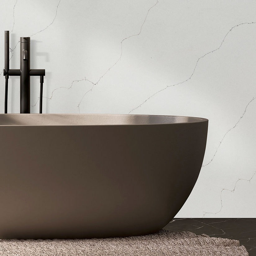 Calacatta Duolina quartz countertop installed in a room setting