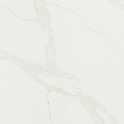 Calacatta Elysio quartz slab, close up of the surface