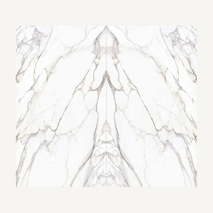 Calacatta Fiorella porcelain, bookmatched pair of slabs