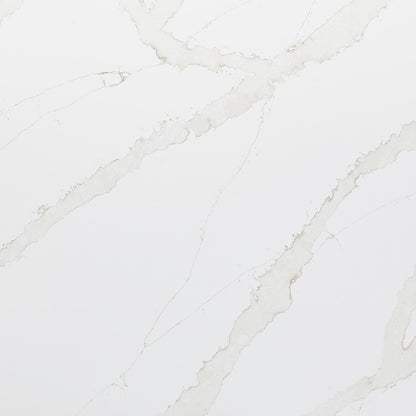 Calacatta Goa LumaLuxe quartz kitchen countertop installed in a room setting