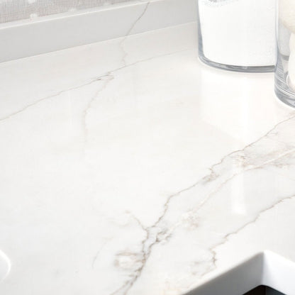 Calacatta Izaro quartz countertop installed in a room setting