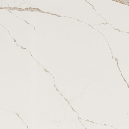 Calacatta Laza Oro quartz slab, close up of the surface