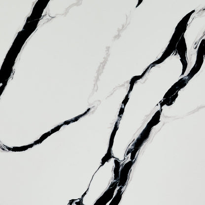 Calacatta Lumanyx LumaLuxe quartz slab, close up of the surface