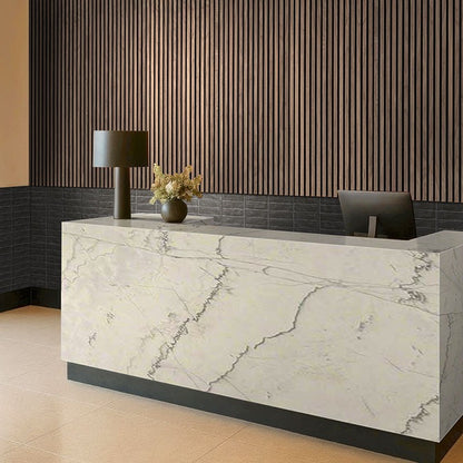 Calacatta Macaubas quartzite installed in a room setting