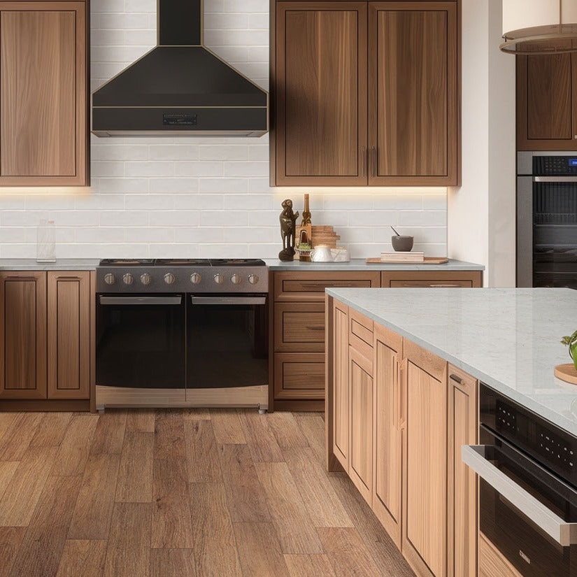 Calacatta Miraggio Cove LumaLuxe Ultra quartz kitchen countertop installed in a room setting