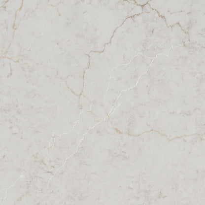 Calacatta Miraggio Cove LumaLuxe Ultra quartz slab, close up of the surface