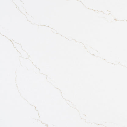 Calacatta Miraggio Gold LumaLuxe Ultra quartz slab, close up of the surface