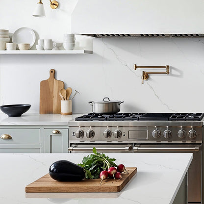 Calacatta Miraggio LumaLuxe Ultra quartz kitchen countertop installed in a room setting