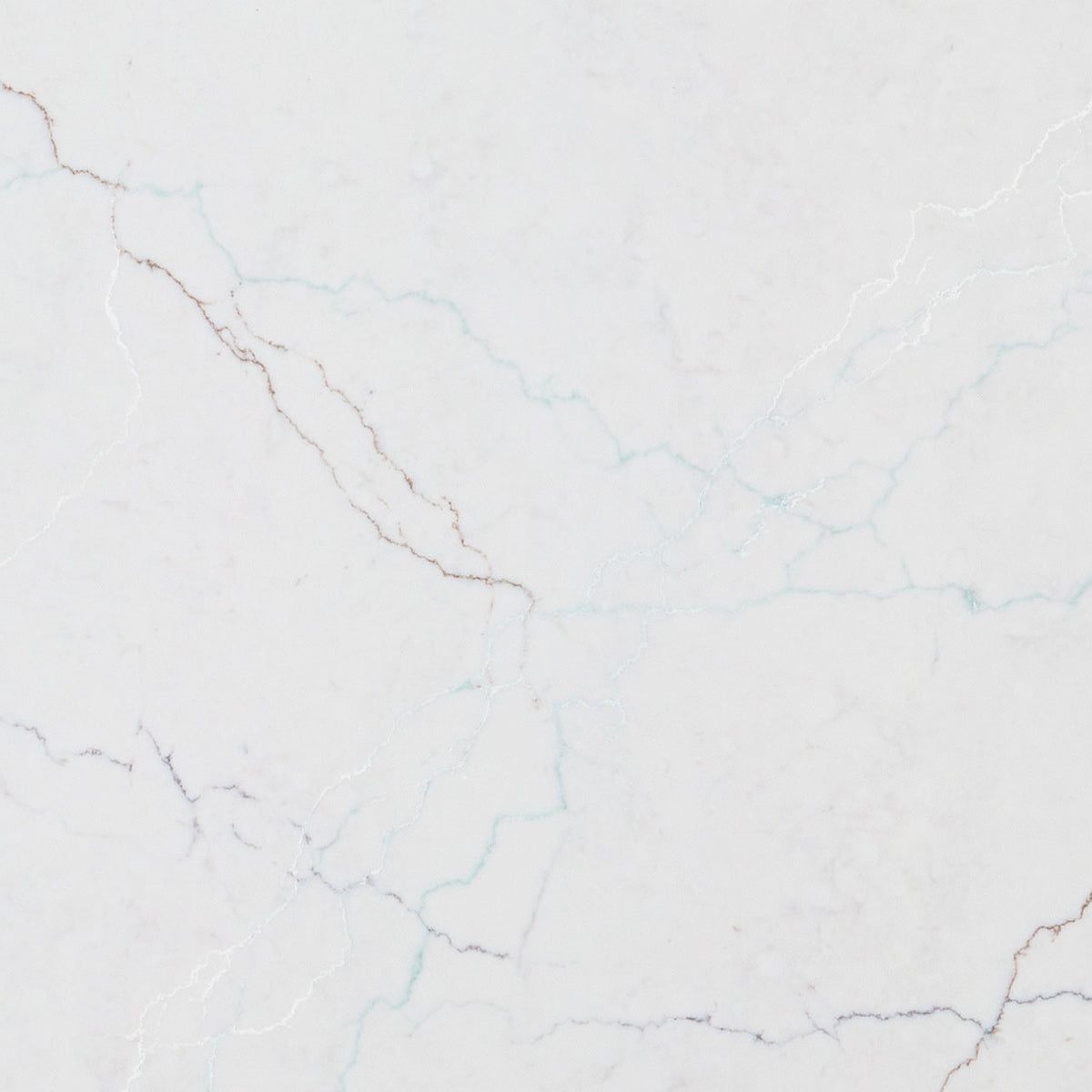 Calacatta Miraggio SeaGlass LumaLuxe Ultra quartz slab, close up of the surface