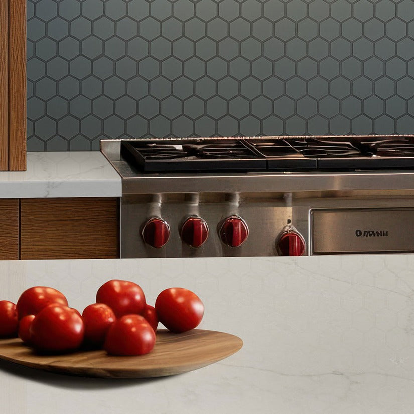 Calacatta Monaco quartz countertop installed in a room setting