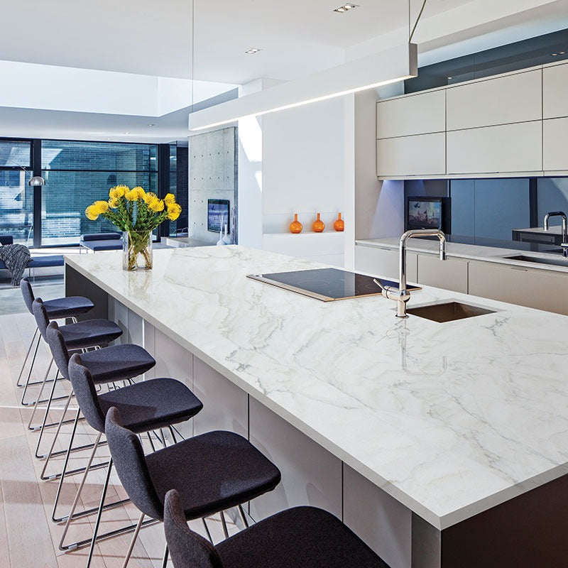 Calacatta Montreal quartzite installed in a room setting