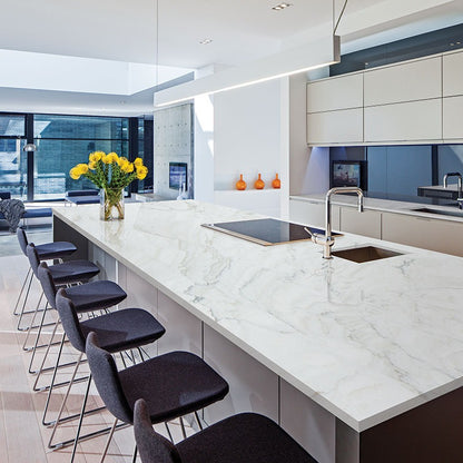 Calacatta Montreal quartzite installed in a room setting