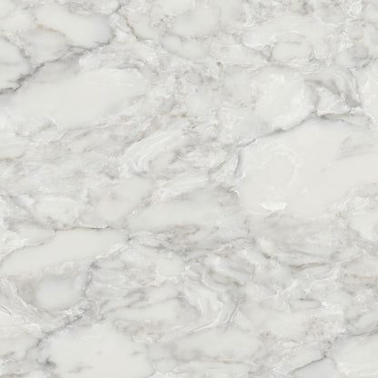 Calacatta Ocellio LumaLuxe quartz slab, close up of the surface