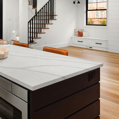 Calacatta Sierra quartz countertop installed in a room setting