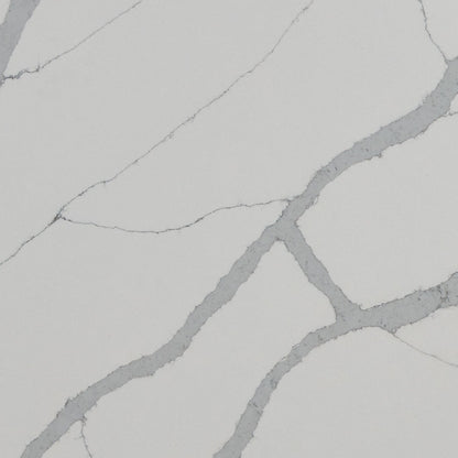 Calacatta Sierra quartz slab, close up of the surface