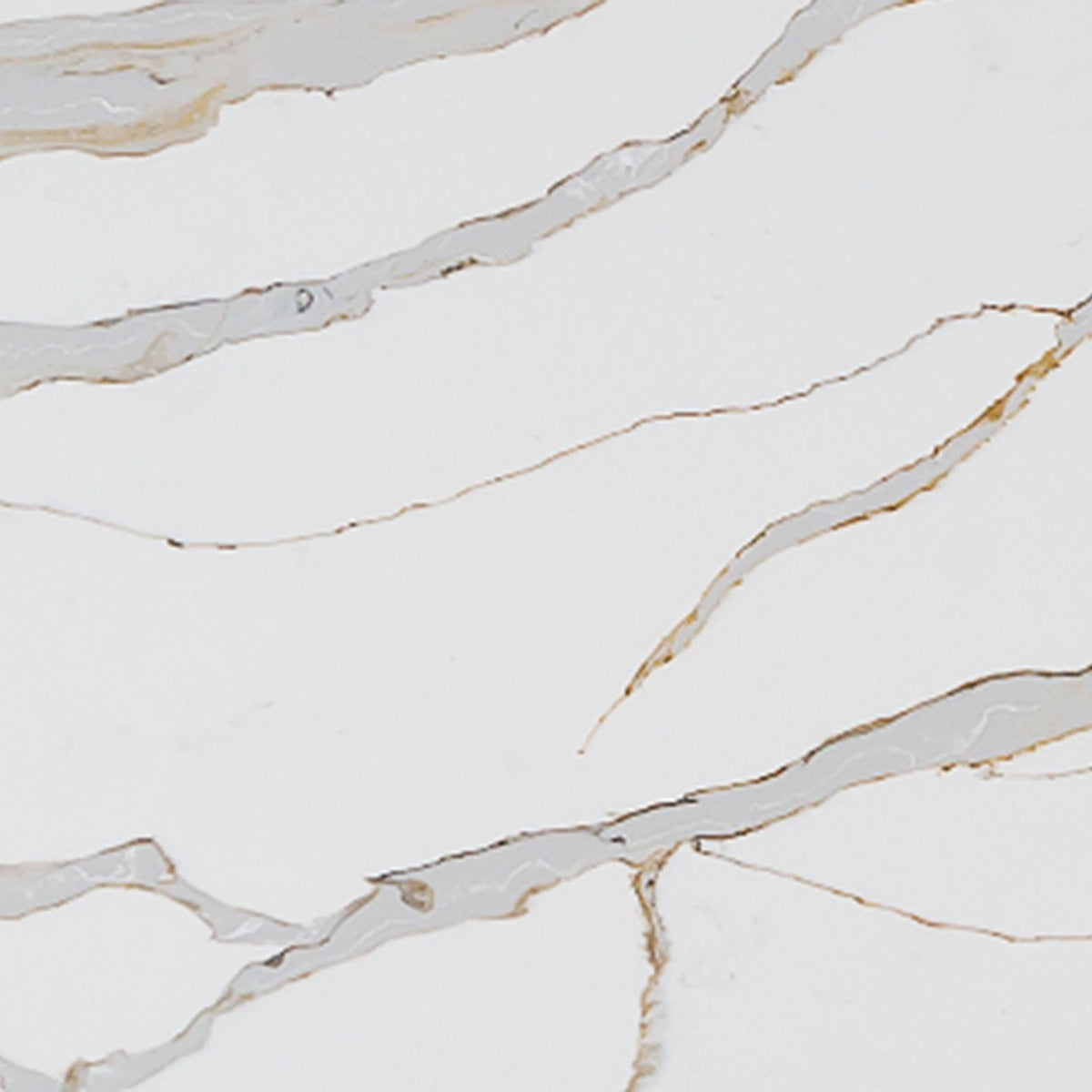 Calacatta Solessio LumaLuxe quartz slab, close up of the surface