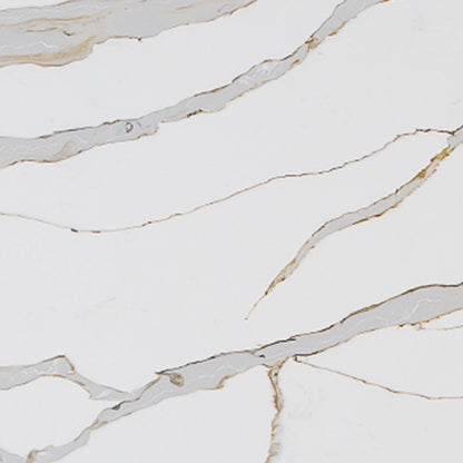 Calacatta Solessio LumaLuxe quartz slab, close up of the surface