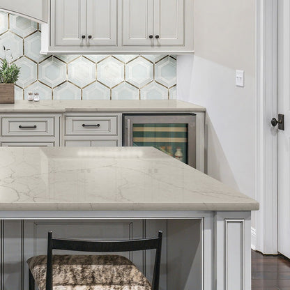 Calacatta Valentin quartz countertop installed in a room setting