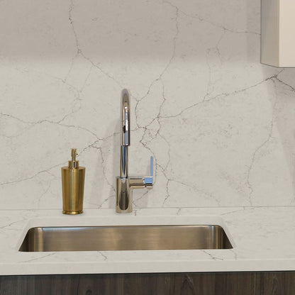 Calacatta Valentin quartz countertop installed in a room setting