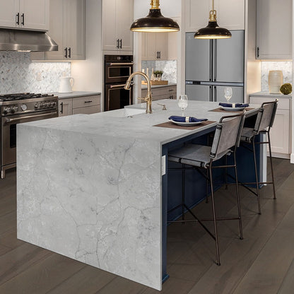 Calacatta Versailles quartz countertop installed in a room setting