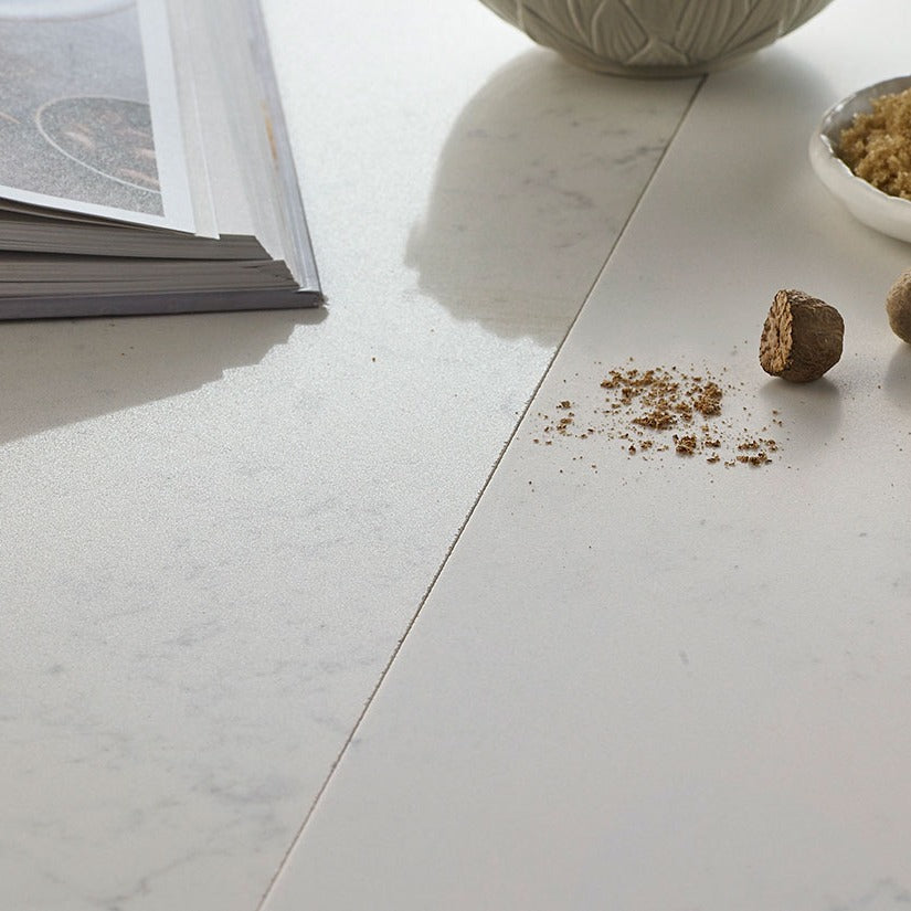 Calacatta Vicenza quartz countertop installed in a room setting