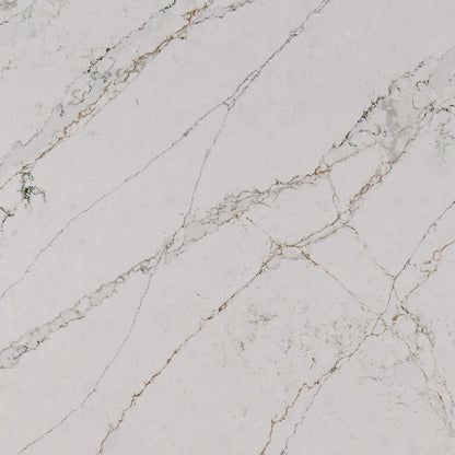 Calacatta Viraldi LumaLuxe quartz slab, close up of the surface