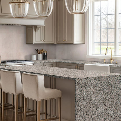 Caledonia granite countertop installed in a kitchen