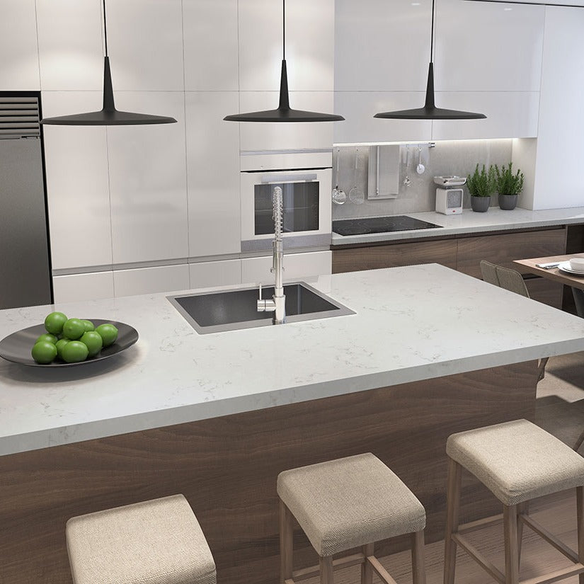 Carrara Breve quartz countertop installed in a room setting