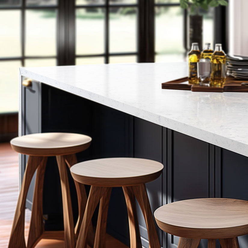 Carrara Lumos LumaLuxe quartz kitchen countertop installed in a room setting