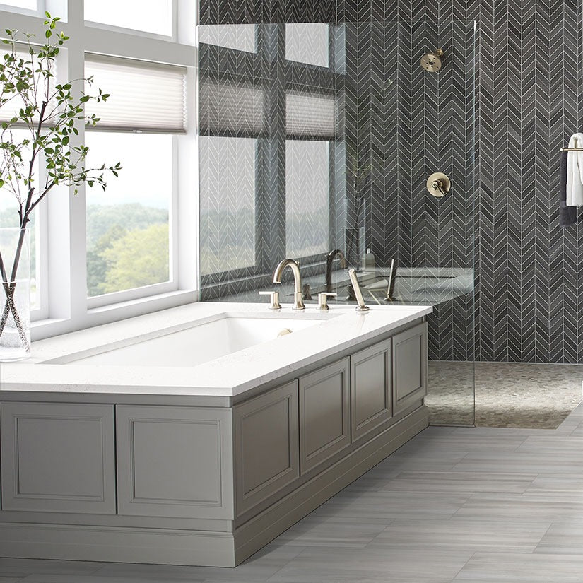 Carrara Marmi quartz countertop installed in a room setting