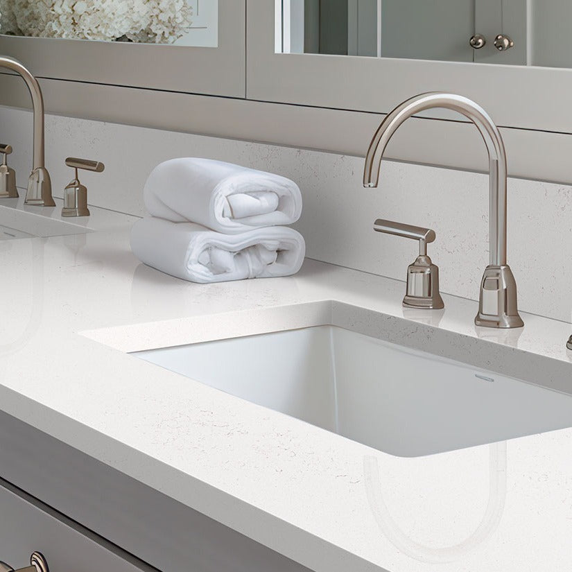 Carrara Marmi quartz countertop installed in a room setting