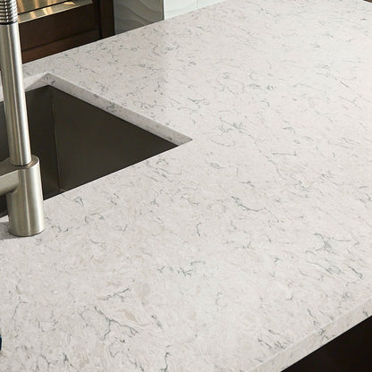 Carrara Mist quartz countertop installed in a room setting