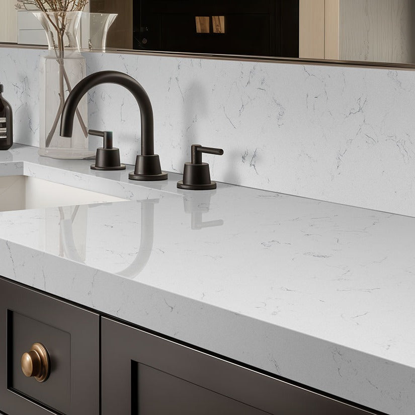 Carrara Morro quartz countertop installed in a room setting