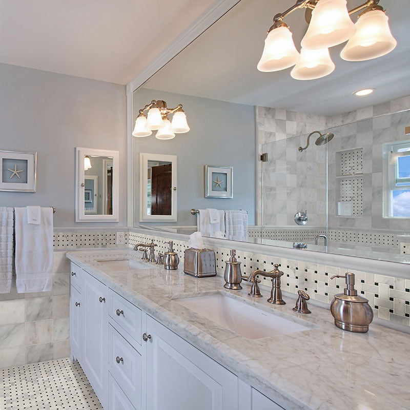 Carrara White marble installed in a room setting