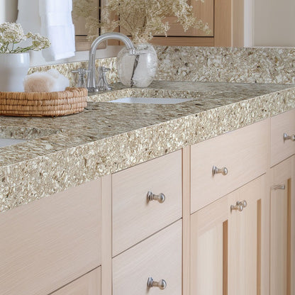 Chakra Beige quartz countertop installed in a room setting