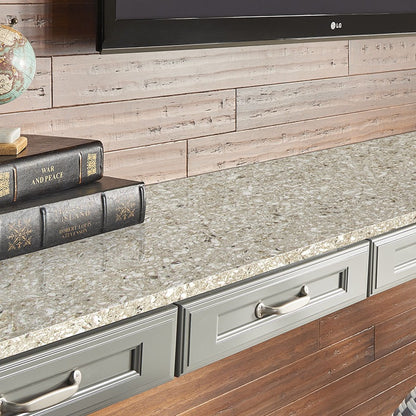 Chakra Beige quartz countertop installed in a room setting