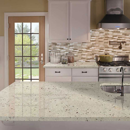 Colonial White granite countertop installed in a kitchen