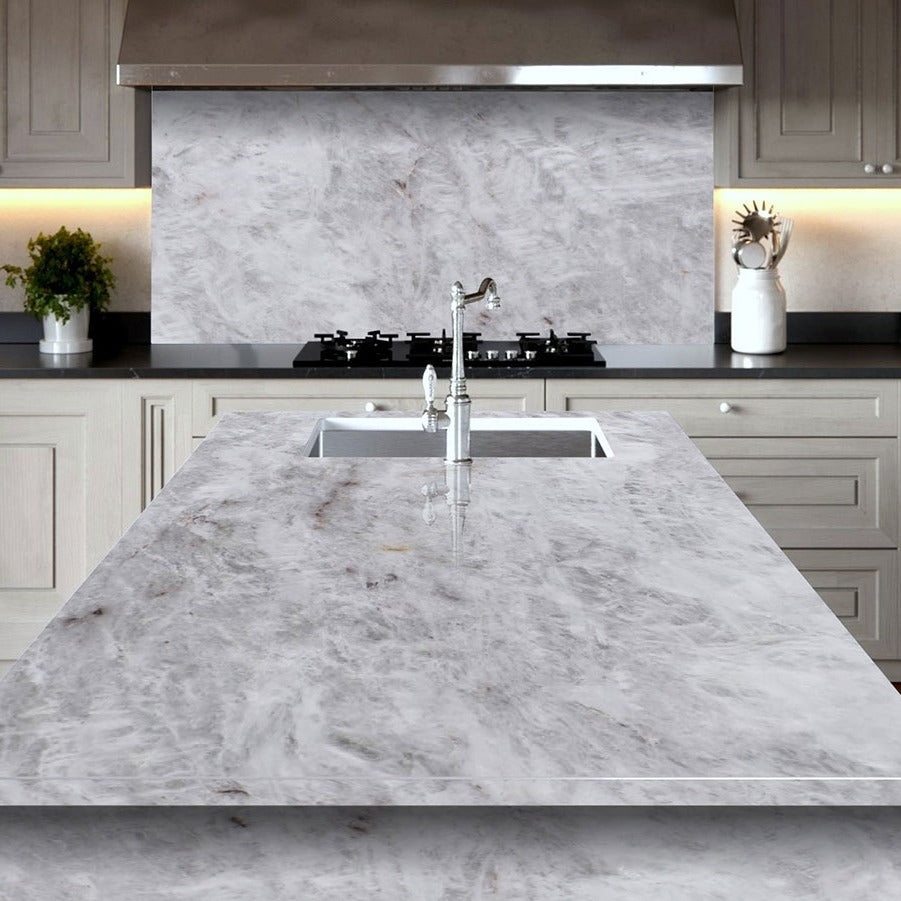 Cristallo quartzite installed in a room setting