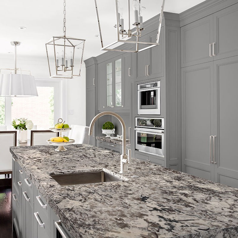 Delicatus White granite countertop installed in a kitchen