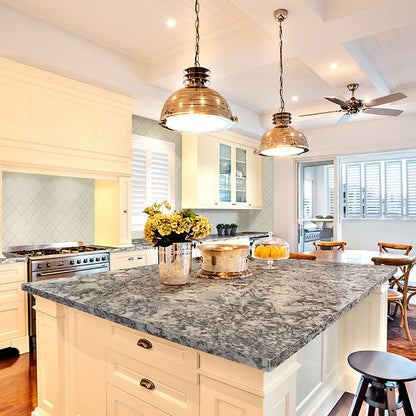 Delicatus White granite countertop installed in a kitchen