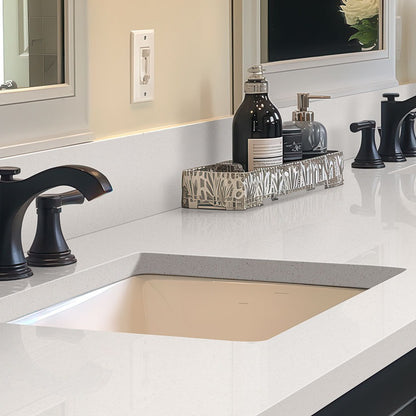 Frost White quartz countertop installed in a room setting