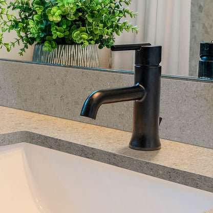 Gray Lagoon quartz countertop installed in a room setting