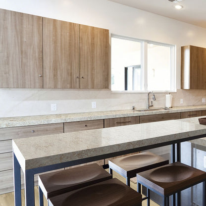Gray Lagoon quartz countertop installed in a room setting