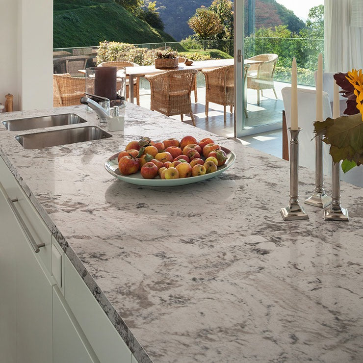 Gray Nuevo granite countertop installed in a kitchen