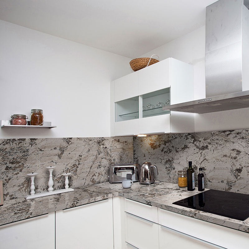 Gray Nuevo granite countertop installed in a kitchen