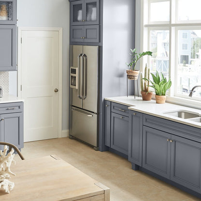 Iced White quartz countertop installed in a room setting