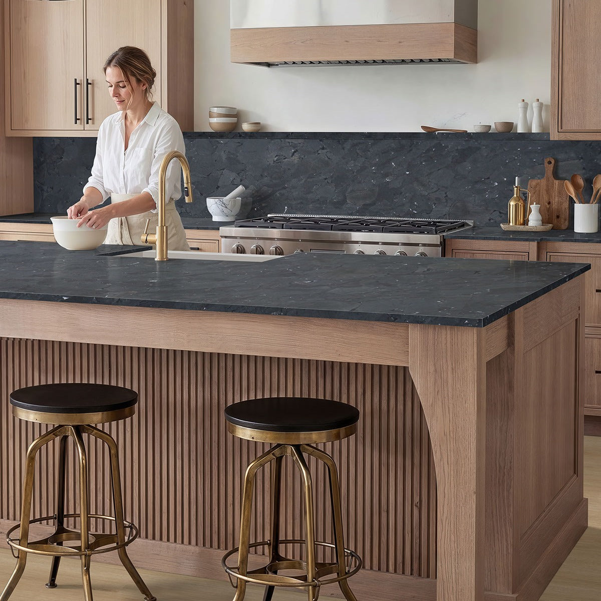Infinity Black quartzite countertop installed in a kitchen