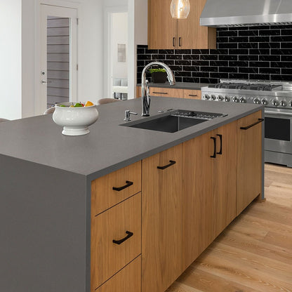 Macabo Gray quartz countertop installed in a room setting