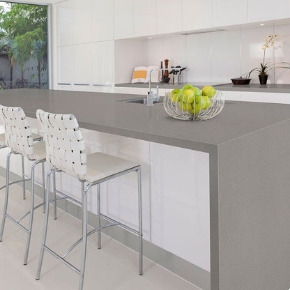Macabo Gray quartz countertop installed in a room setting