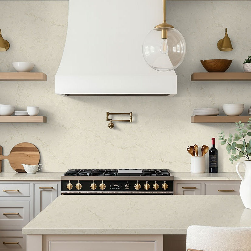 MarfiTaj quartz kitchen countertop installed in a room setting